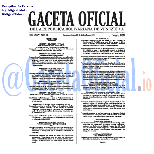 Gaceta Oficial 41059 del 23 diciembre 2016 Gaceta Oficial 41059 del 23 diciembre 2016