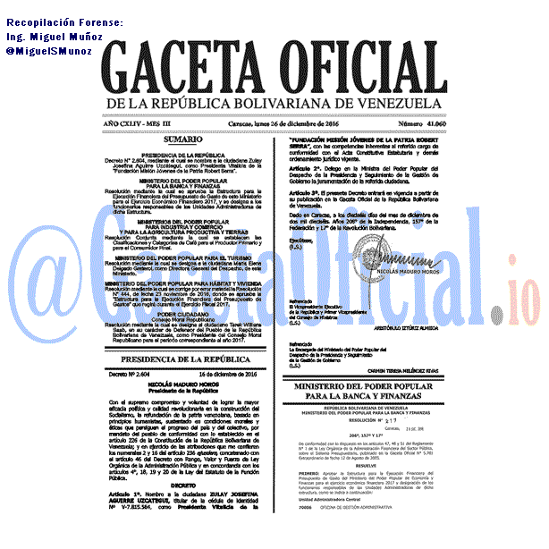 Gaceta Oficial 41060 del 26 diciembre 2016 Gaceta Oficial 41060 del 26 diciembre 2016