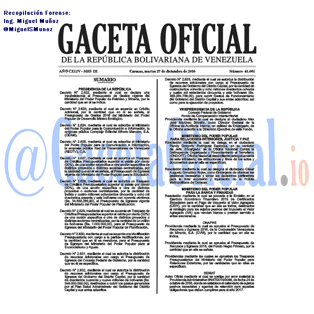 Gaceta Oficial 41061 del 27 diciembre 2016 Gaceta Oficial 41061 del 27 diciembre 2016