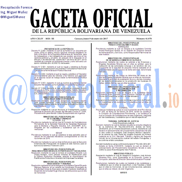 Gaceta Oficial 41070 del 9 enero 2017