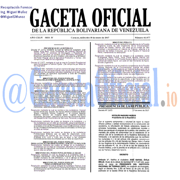 Gaceta Oficial 41077 del 18 enero 2017 Gaceta Oficial 41077 del 18 enero 2017