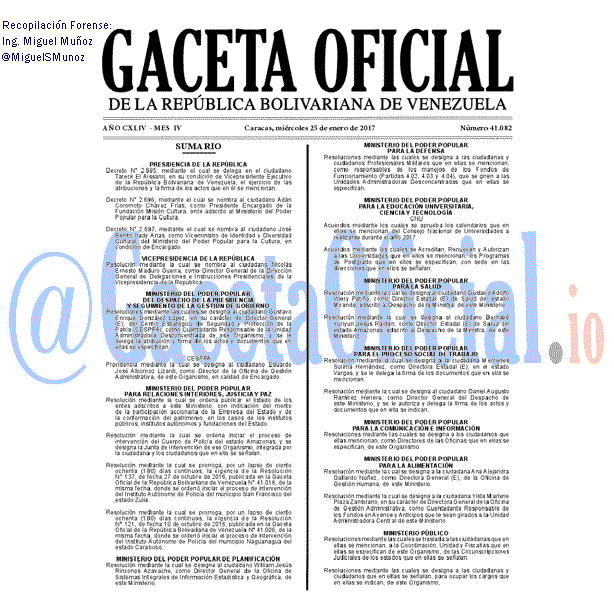 Gaceta Oficial 41082 del 25 enero 2017