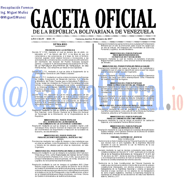 Gaceta Oficial 41086 del 32 enero 2017