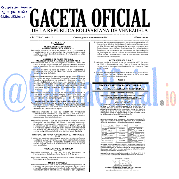 Gaceta Oficial 41092 del 9 febrero 2017