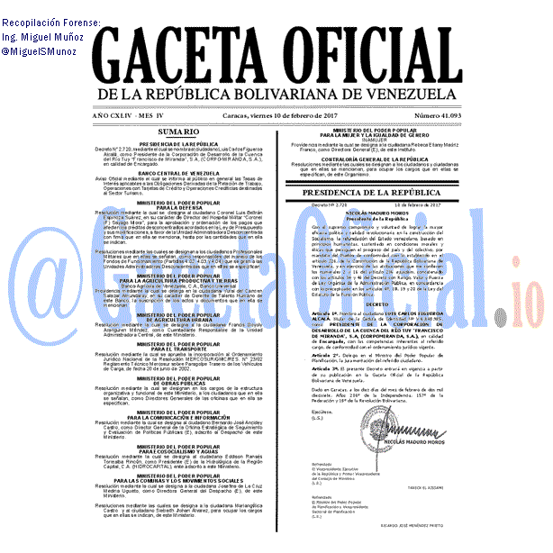 Gaceta Oficial 41093 del 10 febrero 2017 Gaceta Oficial 41093 del 10 febrero 2017