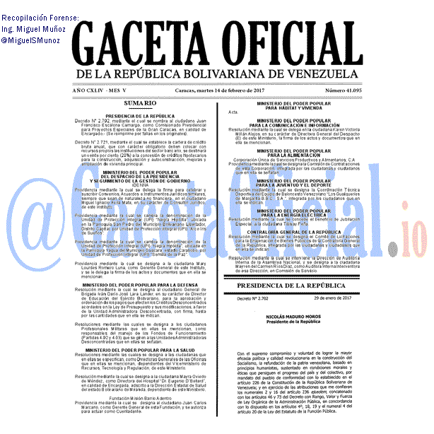 Gaceta Oficial 41095 del 14 febrero 2017