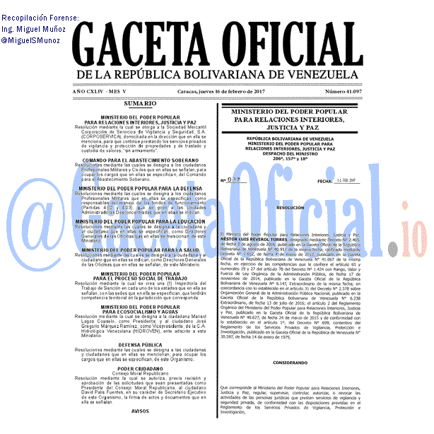 Gaceta Oficial 41097 del 16 febrero 2017