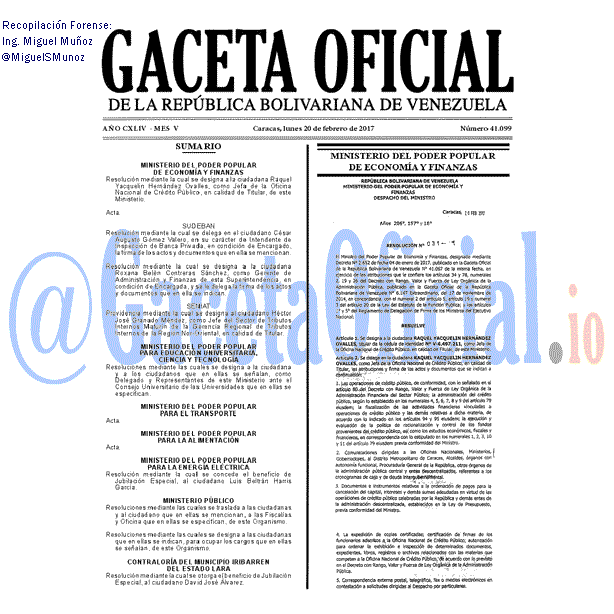 Gaceta Oficial 41099 del 20 febrero 2017 Gaceta Oficial 41099 del 20 febrero 2017