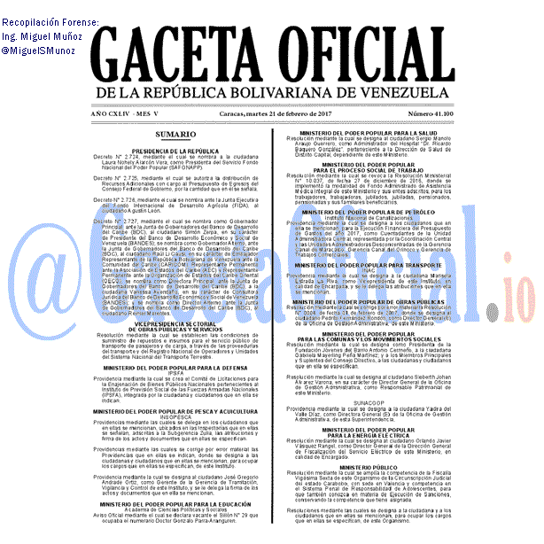 Gaceta Oficial 41100 del 21 febrero 2017 Gaceta Oficial 41100 del 21 febrero 2017