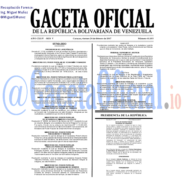 Gaceta Oficial 41103 del 24 Febrero 2017