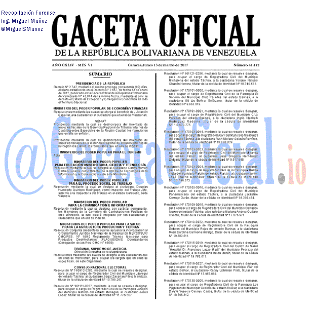 Gaceta Oficial 41112 del 13 marzo 2017