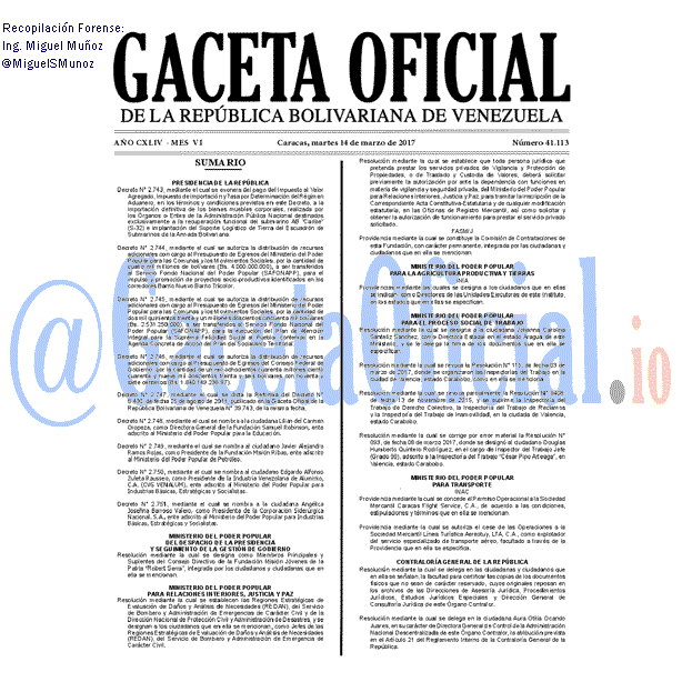 Gaceta Oficial 41113 del 14 marzo 2017 Gaceta Oficial 41113 del 14 marzo 2017