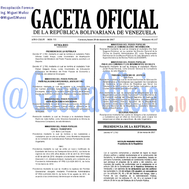 Gaceta Oficial 41117 del 20 marzo 2017 Gaceta Oficial 41117 del 20 marzo 2017