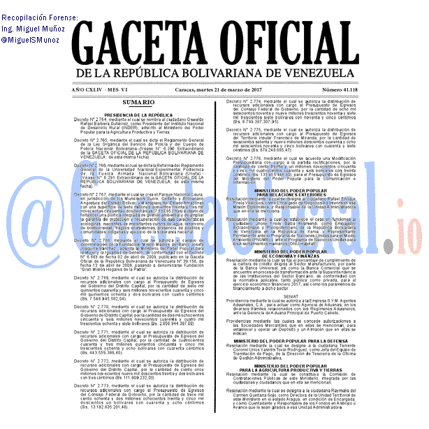 Gaceta Oficial 41118 del 21 marzo 2017 Gaceta Oficial 41118 del 21 marzo 2017