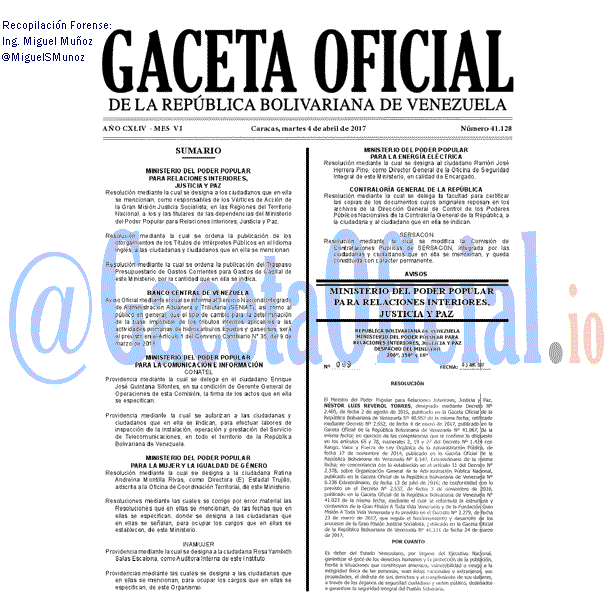 Gaceta Oficial 41128 del 4 abril 2017