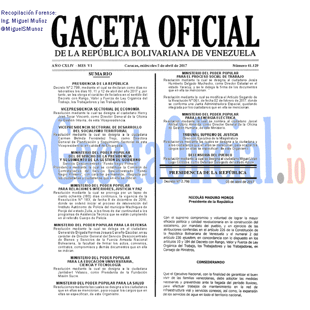 Gaceta Oficial 41129 del 5 abril 2017