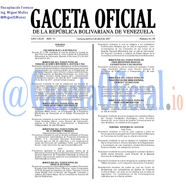Gaceta Oficial 41130 del 6 abril 2017 Gaceta Oficial 41130 del 6 abril 2017
