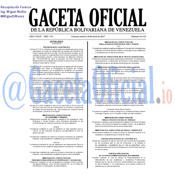Gaceta Oficial 41133 del 18 abril 2017 Gaceta Oficial 41133 del 18 abril 2017