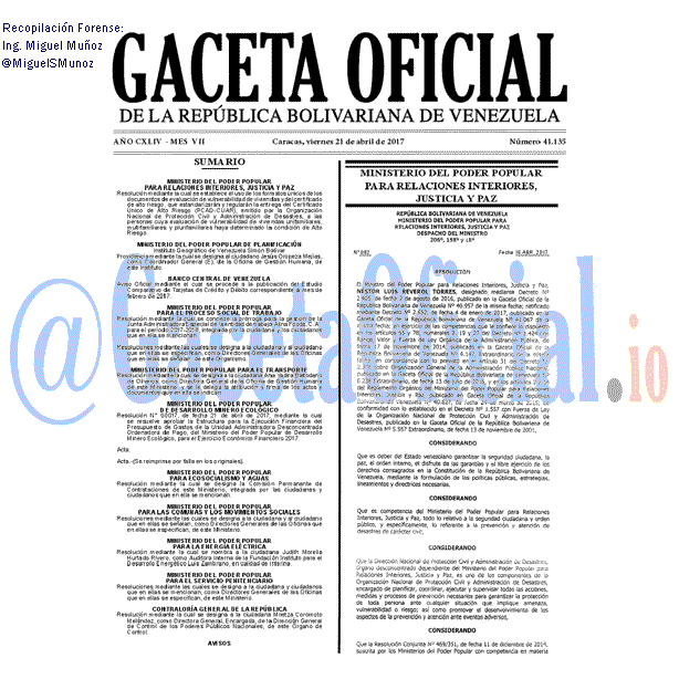 Gaceta Oficial 41135 del 21 abril 2017