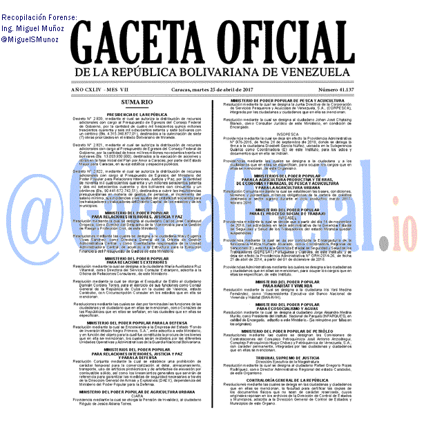 Gaceta Oficial 41137 del 25 abril 2017
