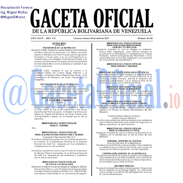 Gaceta Oficial 41140 del 28 abril 2017