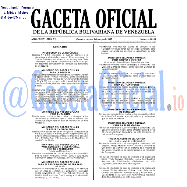 Gaceta Oficial 41144 del 5 mayo 2017