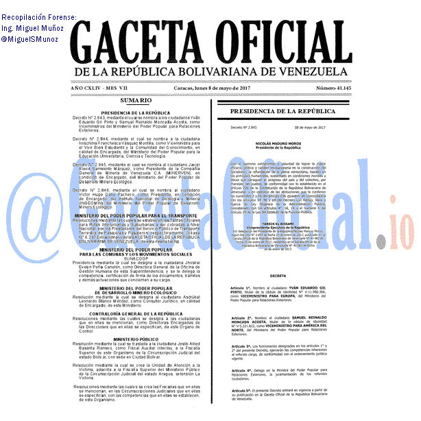 Gaceta Oficial 41145 del 8 mayo 2017