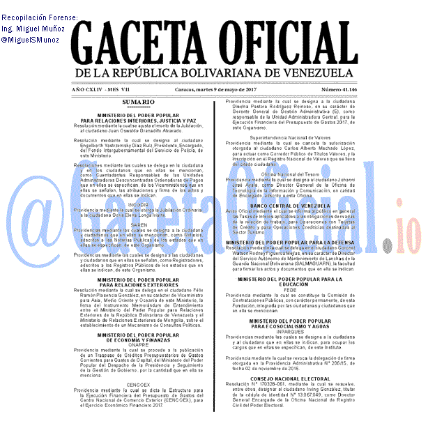 Gaceta Oficial 41146 del 9 mayo 2017