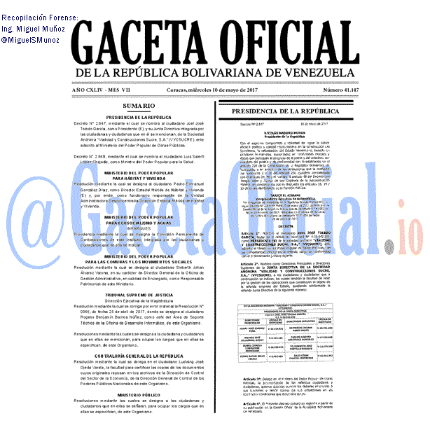 Gaceta Oficial 41147 del 10 mayo 2017