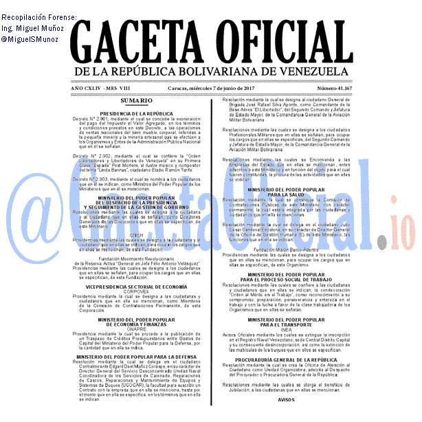 Gaceta Oficial 41167 del 7 junio 2017
