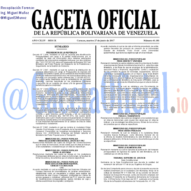 Gaceta Oficial 41181 del 27 junio 2017