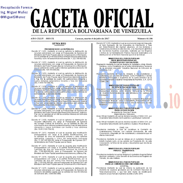 Gaceta Oficial 41186 del 4 julio 2017
