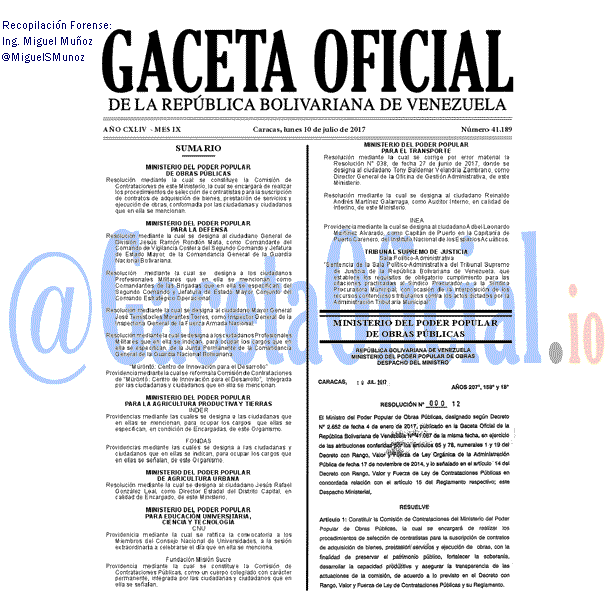 Gaceta Oficial 41189 del 10 julio 2017 Gaceta Oficial 41189 del 10 julio 2017