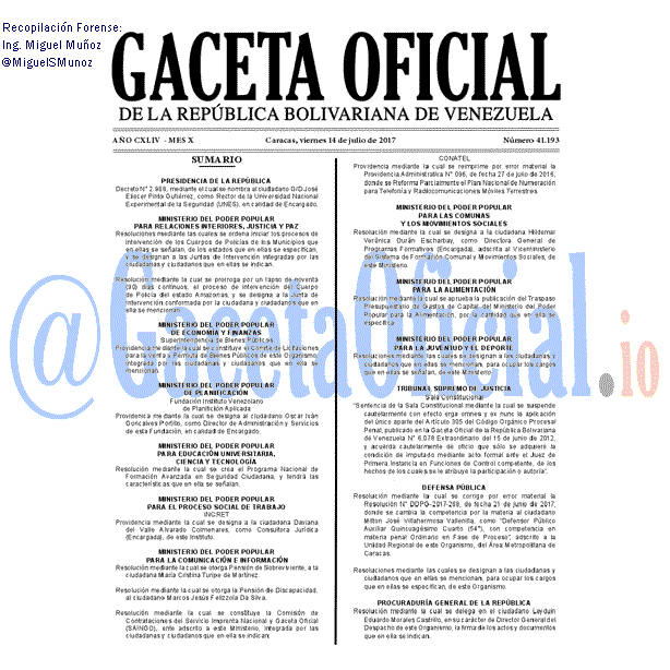 Gaceta Oficial 41193 del 14 julio 2017 Gaceta Oficial 41193 del 14 julio 2017