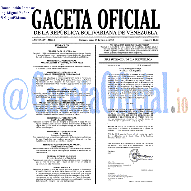 Gaceta Oficial 41194 del 17 julio 2017