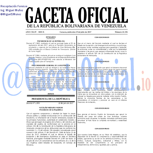 Gaceta Oficial 41196 del 19 julio 2017 Gaceta Oficial 41196 del 19 julio 2017