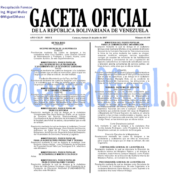 Gaceta Oficial 41198 del 21 julio 2017