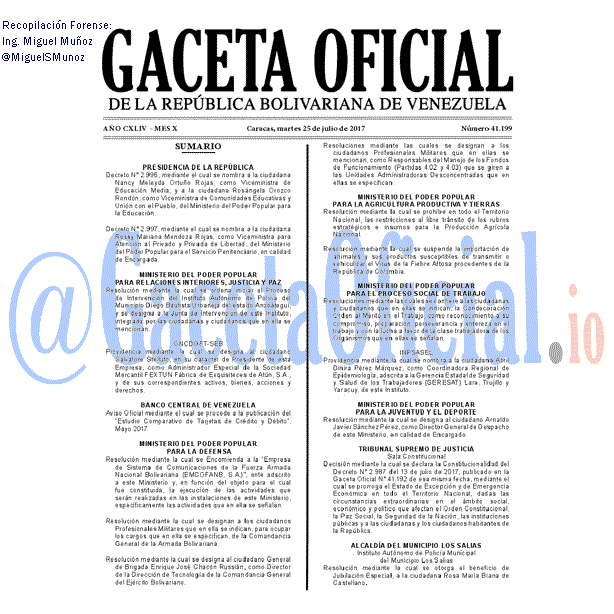 Gaceta Oficial 41199 del 25 julio 2017
