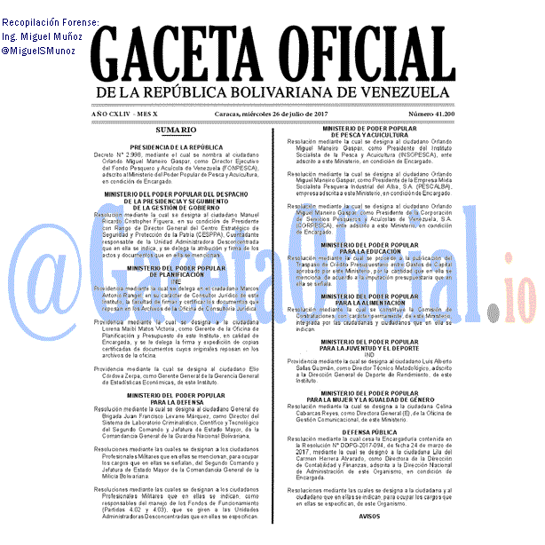 Gaceta Oficial 41200 del 26 julio 2017