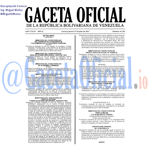 Gaceta Oficial 41201 del 27 julio 2017