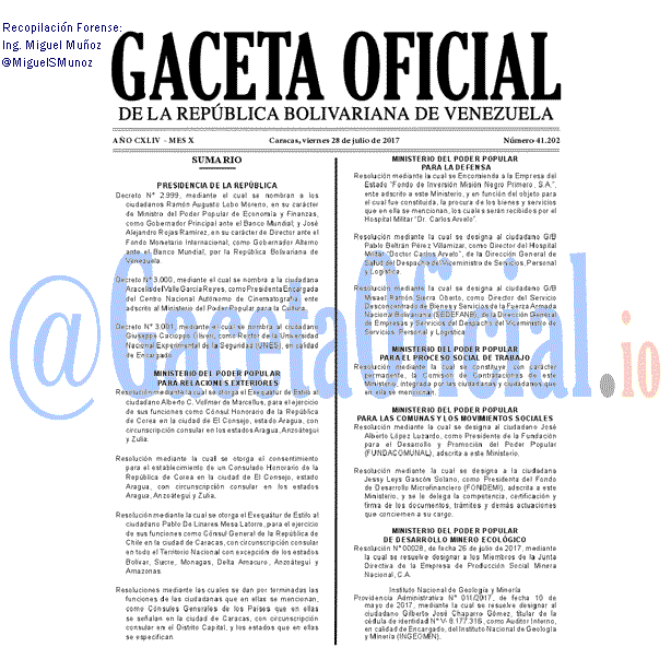 Gaceta Oficial 41202 del 28 julio 2017