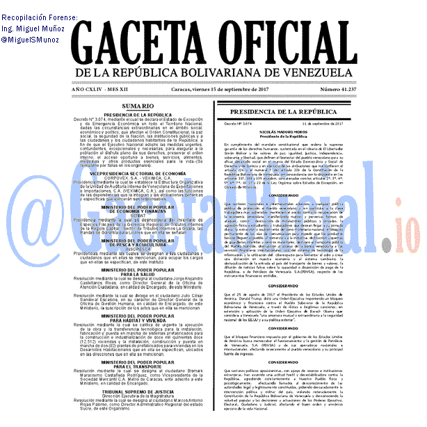 Gaceta Oficial 41237 del 17 septiembre 2017