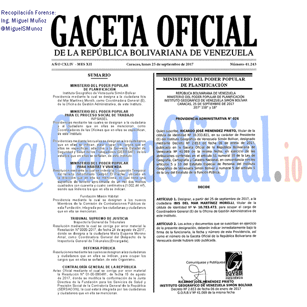 Gaceta Oficial 41243 del 25 septiembre 2017