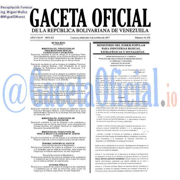 Gaceta Oficial 41250 del 4 octubre 2017