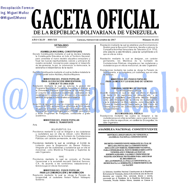 Gaceta Oficial 41252 del 6 octubre 2017 Gaceta Oficial 41252 del 6 octubre 2017