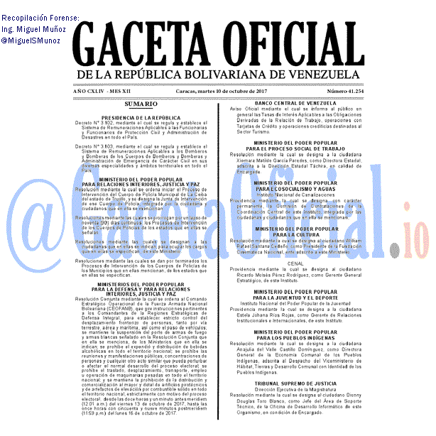 Gaceta Oficial 41254 del 10 octubre 2017