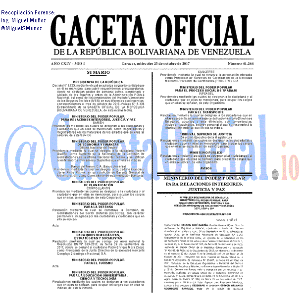 Gaceta Oficial 41264 del 25 octubre 2017 Gaceta Oficial 41264 del 25 octubre 2017