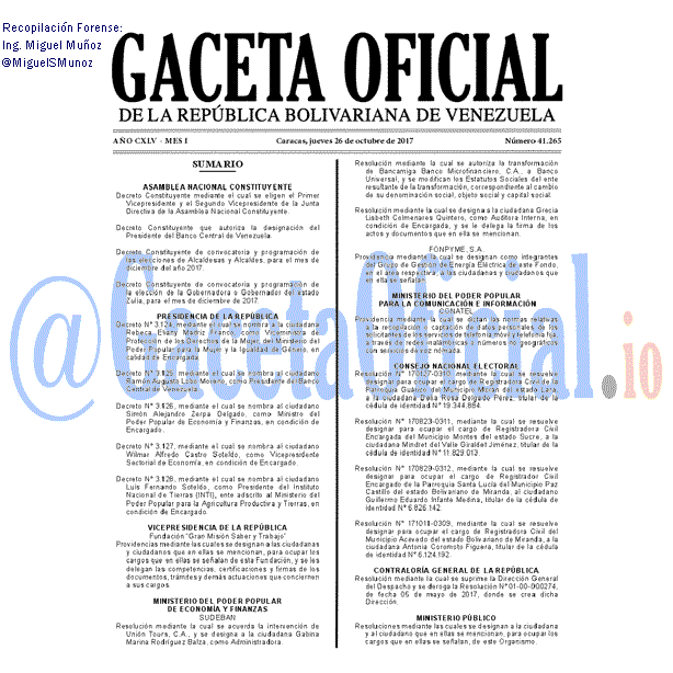 Gaceta Oficial 41265 del 26 octubre 2017