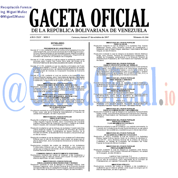 Gaceta Oficial 41266 del 27 octubre 2017 Gaceta Oficial 41266 del 27 octubre 2017