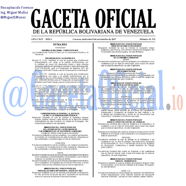 Gaceta Oficial 41274 del 8 noviembre 2017